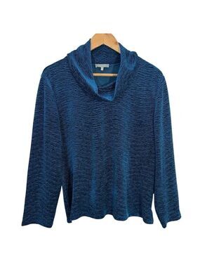 Habitat Tube Neck Pullover Top L Teal Blue Textured Long Sleeve Shirt Sweatshirt